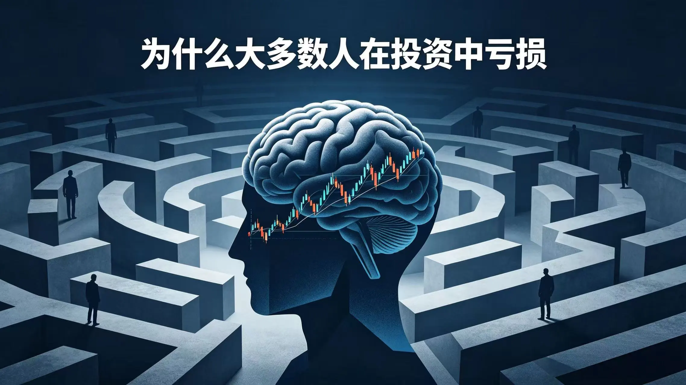 行为金融学科普封面，解析散户投资亏损根源，损失厌恶、羊群效应、锚定效应、过度自信等投资心理误区理性理财知识海报