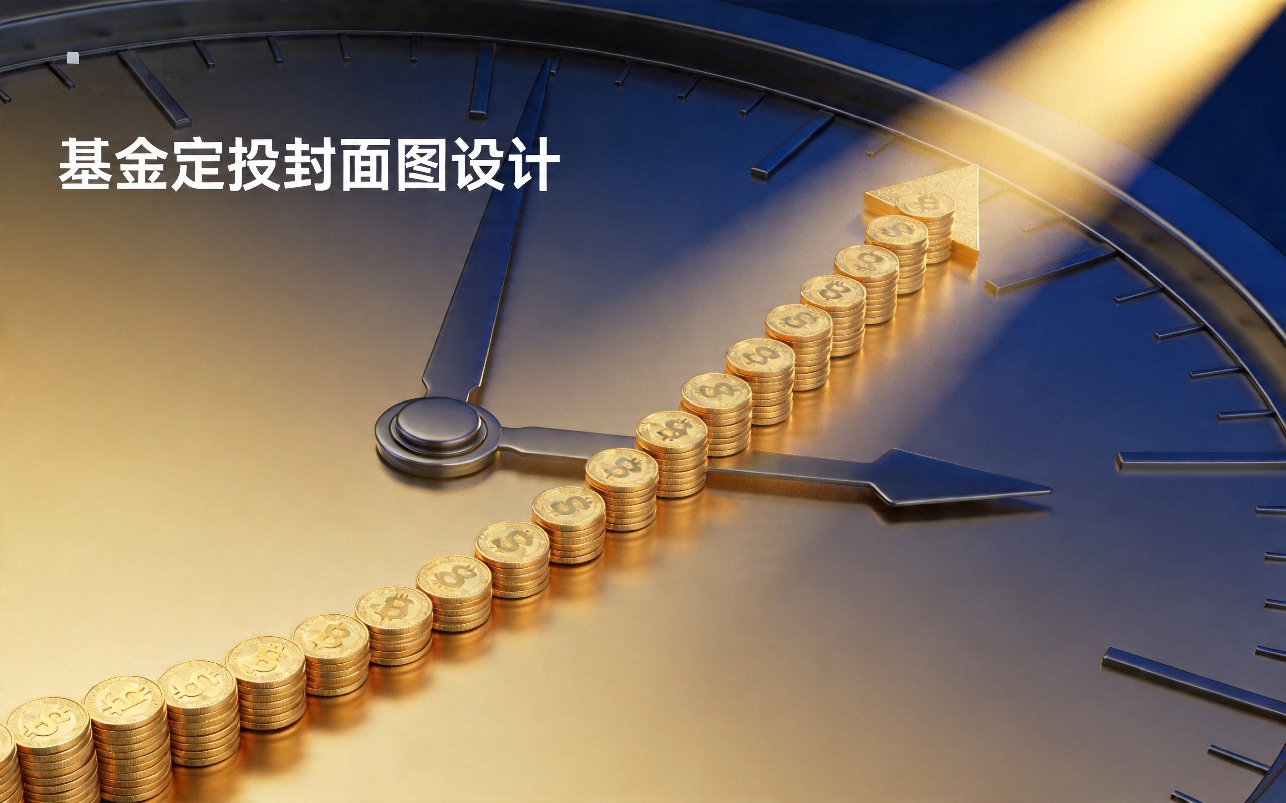 金币堆叠的上升曲线配时钟表盘,时间复利威力加速财富增长