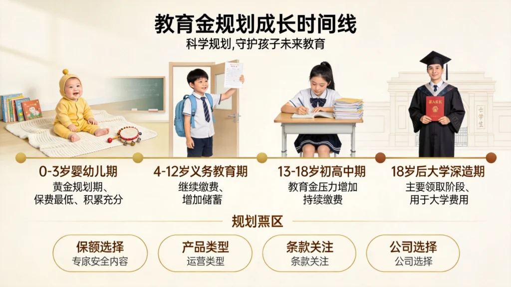 教育金保险规划时间线,从婴幼儿到大学各阶段规划要点与选购指南