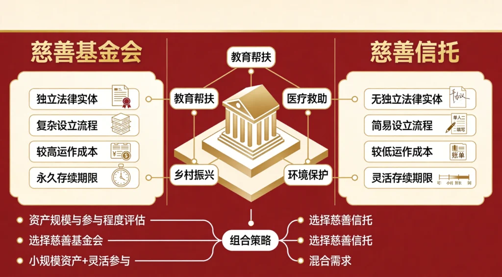 慈善基金会与公益信托对比分析，从法律属性设立成本税务处理到组合运用策略一览